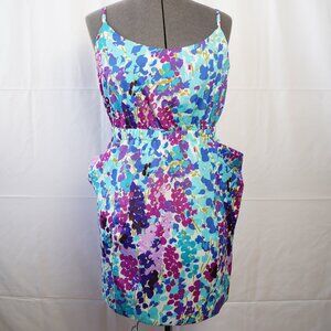 Aqua abstract floral mini dress with pockets-size M